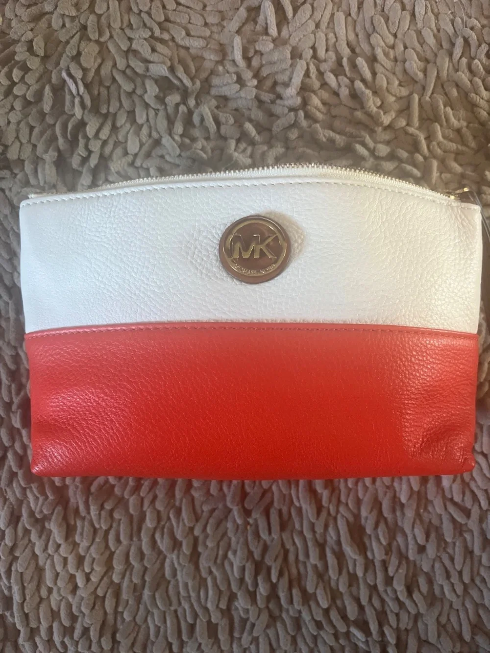Michael Kors two-tone white and coral leather wristlet